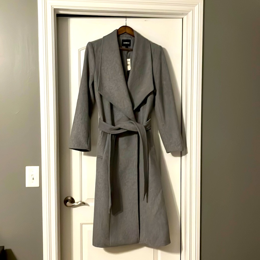 NWT Express light grey belted coat. Size Large